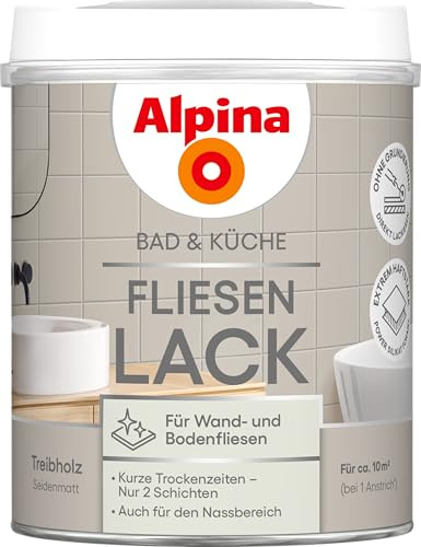 Alpina Bad & Küche Fliesen-Lack Treibholz – seidenmatt für Wandfliesen – 0,75 Liter