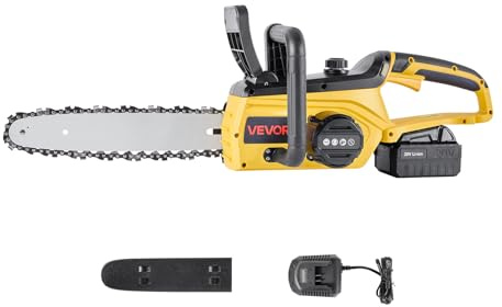 VEVOR Motosierra inalámbrica, motosierra sin escobillas de 20 V y 12 pulgadas, batería de 4.0 Ah y cargador rápido incluidos, motosierra eléctrica de mano para tala de árboles, corte de madera, poda y