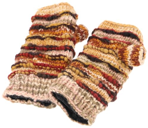 GURU SHOP Handstulpen, Gestrickte Wollstulpen aus Nepal - Braun/mustard, Herren/Damen, Synthetisch