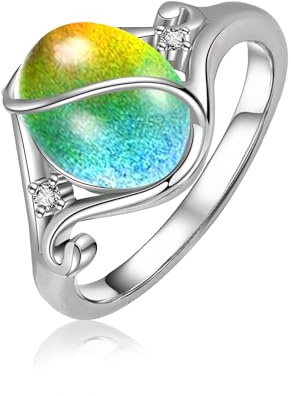 Edelsteinring S925 Sterling Silber Vintage Oval Jade/Opal/Mondstein/Stimmungs Statement Ring Edelsteinschmuck für Damen