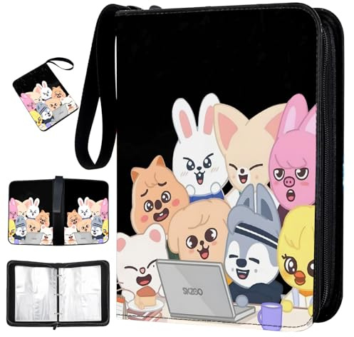 Sammelalbum für Karten, Wasserfest Karten Heft Ordner mit Reißverschluss Tragegriff und 50 Taschen,Sammelkarten Album 4 Fächer, Kpop Cute Cartoon Muster Photocard Holder Book, sweet