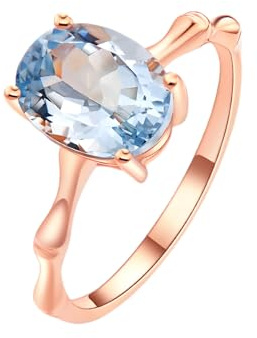 Whoiy Hochzeitsring Damen Rotgold Echt, Verlobungs Ringe 585 Echt Gold mit 1ct Aquamarin Solitär Bandring 14K für Frauen Größe 56 (17.8)