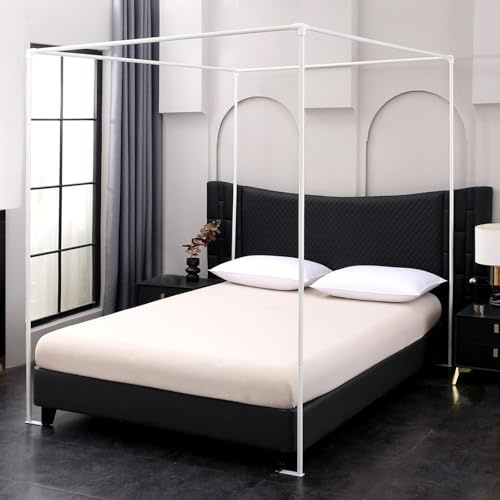 Beyeutao Doppelbett Baldachin Rahmen Weiß Moskitonetz Rahmen B135×L200×H200cm Vier Ecken Pfosten Baldachin Bett Bett mit Basen 4 Poster Bettrahmen für Spielzelt Outdoor oder Indoor