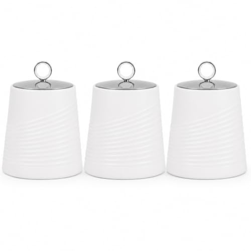 EHC Tea Sugar Coffee Canisters Set, Kitchen Storage Jars with Lids Airtight, Containers Canisters Jars Set of 3, White