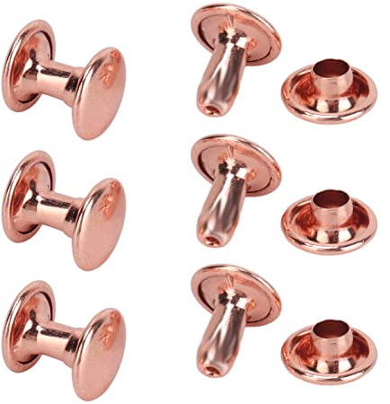 Haofy Leather Rivets Double-Sided Brass Rose Gold 7x8mm for Durable DIY Repair of Handbags Wallets Belts - Tubular Rivets Shiny Finish 300 Sets with 4 Installation Tools