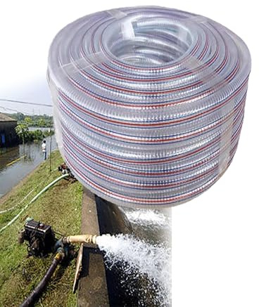 PVC Steel Wire Reinforced Hose - Frost Resistant Tolerant Clear Plastic Water Inlet Pipe for Water Pump, Garden Irrigation & Home Use(ID 19mm/0.7 x T 3.5mm)