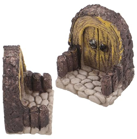 KONTONTY 2Pcs Miniature Fairy Garden Wooden Doors with Fence Design – Miniature Dollhouse Exterior Doors for Bonsai, Outdoor Garden Fairy Accessories, Small Gnome Ornaments