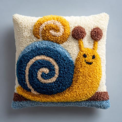 AMBATTERY Kit Coussin au Point Noué, Escargots animaux Tapis Point Noué Kit,Kits de Crochet de Verrouillage for Adultes Débutants Bricolage,43x43cm
