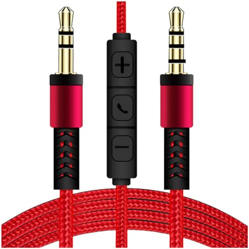 Startbuymore Cavo audio da maschio a maschio da 3,5 mm con microfono e pulsanti del volume per un facile controllo audio e vocale su telefoni e cuffie e computer (rosso)