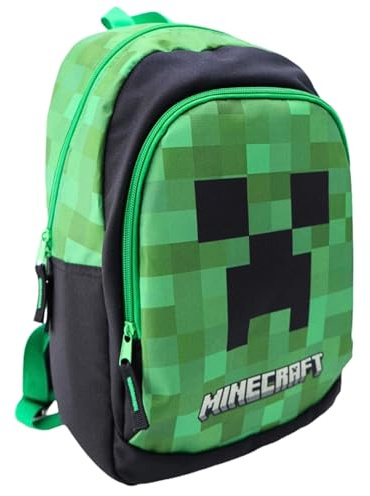 Minecraft Rucksack Kinder – Grüner Creeper Rucksack – Offiziell Lizenzierter Schulrucksack – Rucksack für Jungen & Mädchen – Kinderrucksack für Schule und Reisen