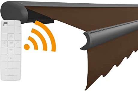 Arilco Elektrische Vollkassettenmarkise Kassettenmarkise Gelenkarmmarkise Markise Sonnenmarkise Sonnenschutz in vielen Farben und Größen wählbar in der Kassettenfarbe Anthrazit (6x4m Braun)