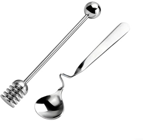 Hasaller Cuchara de miel de acero inoxidable y agitador de miel, 2 piezas de acero inoxidable para mieles de acero inoxidable, cuchara de miel, cucharas de azúcar en espiral, cucharas de té helado