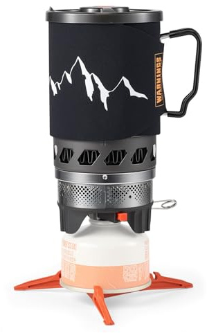 Odoland 1.4L Camping Cooking Gas System, Energy Saving Camping Stove, Lightweight Camp Pot with Jet Burner for Hiking, Trekking, Fishing, Backpacking, Hunting Black