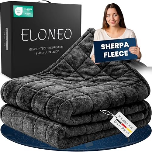 ELONEO Sherpa Fleece Gewichtsdecke 135x200 cm mit 7 kg, Oeko-Tex Zertifiziert, Weighted Blanket, Entspannungsdecke & Anti-Stress Therapiedecke, schwere Decke zum Schlafen, schwarz