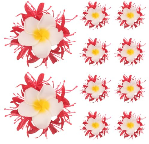 Toddmomy 10 pinzas para el cabello con flores artificiales: pasadores para el cabello para mujer - Lirio araña rojo artificial y plumeria white - Adorno para el con flores tropicales para maquillaje