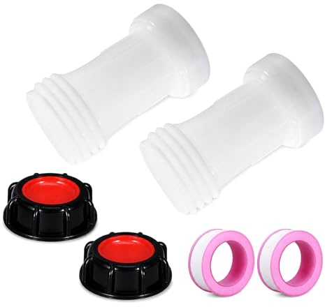 Simsky IBC Tank Zubehör Verlängerung Set mit 2 Adapter 11x6cm und 2 Dichtungsband, S60x6 Grobgewinde Verlängerungsrohr, Container Verbinder für Gartenbau Bewässerung und Wassertanks