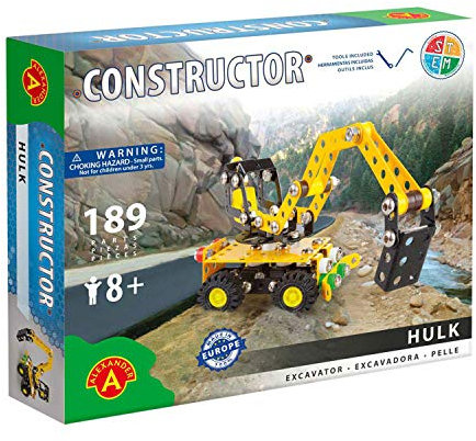 A ALEXANDER 1643 Constructor Hulk Bagger Metall Bausatz, 189 Teile Metallbaukasten, Metallbausatz mit Baufahrzeug, Werkzeug und Kunststoff Elementen, Konstruktionsspielzeug für Kinder ab 8 Jahren