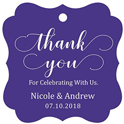 Darling Souvenir Nombres personalizados Thank You For Celebrating With Us etiquetas colgantes personalizada de la fiesta Etiquetas-púrpura violeta-50 Etiquetas
