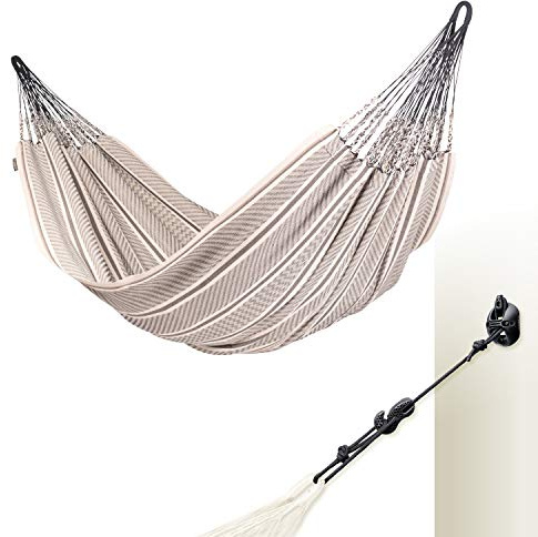 LA SIESTA - Flora Zebra - Klassische Hängematte Kingsize aus Bio-Baumwolle + CasaMount Black - Mehrzweck-Befestigung