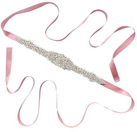 Elonglin Damen Strass Brautgürtel Hochzeit Braut Schärpe Rhinestones Gürtel mit Satin Band Handgemachter Funkelnde Klassik Pink a 270 * 2 cm(L*B)