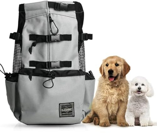 Woolala Leichter Haustier-Tragerucksack für kleine und mittelgroße Hunde, tierärztlich zugelassen, sichere Tasche für Reisen, einfach mitzunehmen, platzsparend, Grau, Größe L