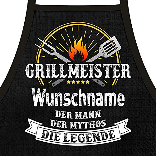 Shirtoo Grillschürze mit Spruch personalisierbar - Grillmeister [Wunschname] der Mann, der Mythos, die Legende schwarz