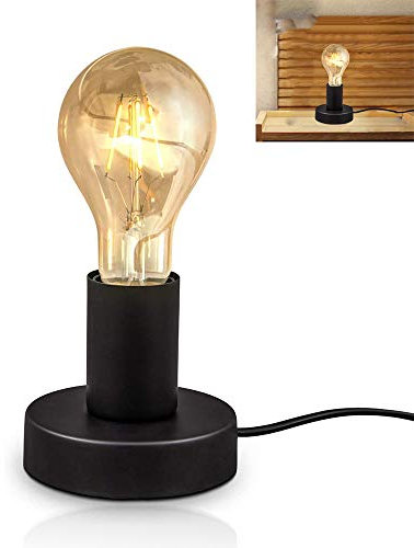 ChaoZan lámpara de mesa con interruptor de cable lámpara de cabecera E27 Portalámparas adaptador de casquillo LED soporte E27 redonda Lámpara de noche para Dormitorio sala de estar oficina, negra