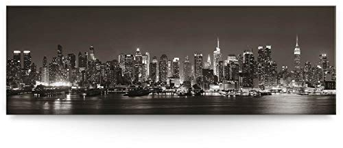 BilderKing Wandbild Skyline New York Manhatten Night - 150cm x 50cm Leinwand auf 4cm Keilrahmen