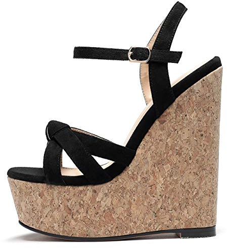 Mettesally Mode Deux Tons Sandales Compensées Talon Haut Plateforme Bout Open Sandales Bride Cheville Femme