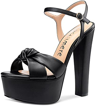 Castamere Femme Bout Ouvert Mode Sandale Plateforme Bloc Talons 15CM High Heels Noir Mat Chaussures EU38
