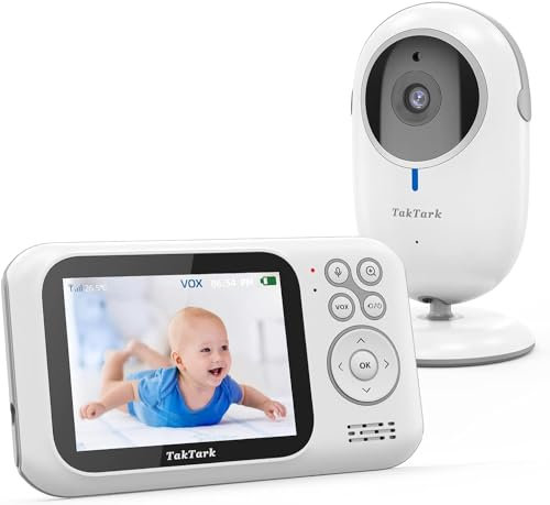 TakTark Babyphone mit Kamera, Babyfon mit 3.2'' Video Baby Monitor, Kamera und Audio Babyphone mit Zoom, VOX Funktion, Gegensprechfunktion, Nachtsicht, Temperaturüberwachung