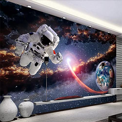 Carta Da Parati Personalizzata Fotomurali 3D Spazio Astronauta Terra Pianeta Sistema Solare Via Lattea Tv Sfondo Muro 3D 300Cm(W)×210Cm(H)