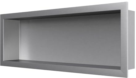 BERNSTEIN® Wandnische aus Edelstahl BS206010 mit Rahmen – 60 x 20 x 10 cm – Duschablage für Bad-Utensilien – flexibler Einbau - Duschnische in der Farbe Edelstahl