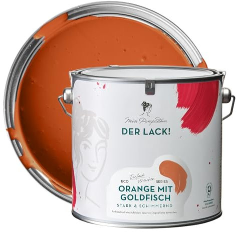 MissPompadour seidenmatte Holzfarbe Innen & Außen 2,5L Orange mit Goldfisch, Möbelfarbe ohne Schleifen - Farbe für Holz, Metall, Kunststoff - Holzlack, Möbellack schnelltrocknend mit hoher Deckkraft