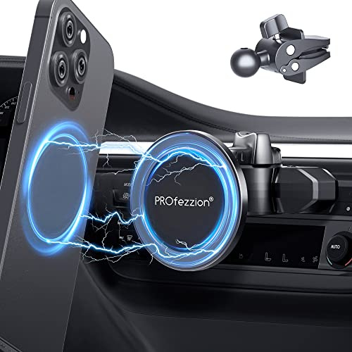 PROfezzion Magnetic Bilfäste, CD-spår och ventilklämsats magnetisk telefonhållare för iPhone 15 15 Plus 15 Pro Max 14 13 12 11 X XR XS & for Mag safe Case [Magsäker ring ingår]