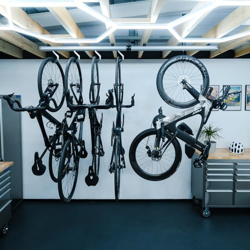 Stashed Spacerail Ceiling Mounted Bike Storage Rack for 8 Bikes, Heavy Duty 360 Patented Auto Lock Rotating Hook Garage Storage System, Expandable Modular Design