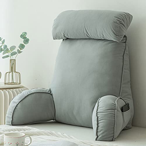 WINARA Almohadas de Lectura,CojíN para La Cintura con Reposabrazos,Cojín Apoyo para La Espalda,para Trabajar,Leer o Jugar en la Cama/Sofá/Suelo (Light Gray)