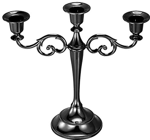 PATIKIL Metal Vela Soporte para Cónica Velas, 3 Brazos Portavelas Candelero Soporte 10 Pulgadas Alto para Boda Fiesta Cena Mesa Hogar Decoración, Negro