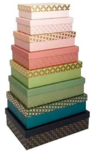 Set mit 10 Kartons, gefüttert, bedruckt mit Farben und Gold