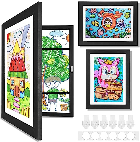 Cadre photo dessin pour enfants, 25 x 34 cm, cadre photo à remplir pour la présentation et le stockage d'œuvres d'art pour enfants, à accrocher des images 3D à la maison, au bureau et à l'école