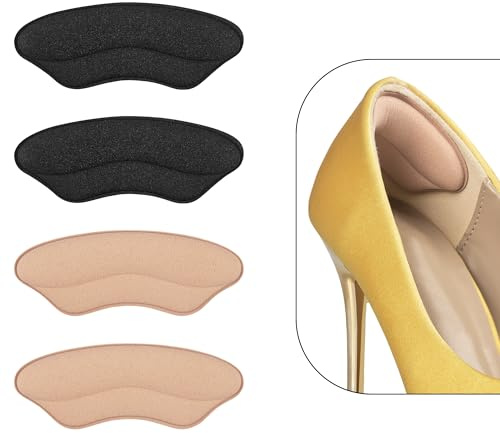 Heel Grips Liner Cushions Inserts for Loose Shoes, Heel Pads Snugs for Shoe Too Big Men Women, Filler Improved Shoe Fit and Comfort, Stop Heel Slip and Blister (4 Pairs) (H Pale Apricot+Black)