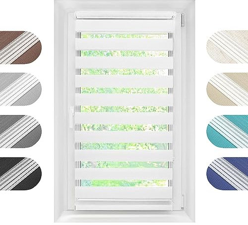 Birrke® Doppelrollo Ohne Bohren/Mit Bohren 2in1 75 x 230 cm - Tag und Nacht Duo Rollo für Sonnenschutz und Sichtschutz - Doppel Rollo - Einfache Montage Weiß