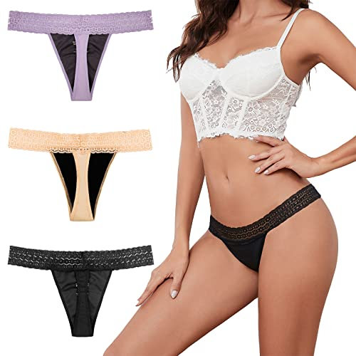 shaperisfree Sexy Perioden-Unterwäsche, auslaufsichere Perioden-Tangas für Damen, Baumwolle, saugfähig, Periodenhöschen, Spitzen-Bikinis, Schwarz-Einzelpackung, XL