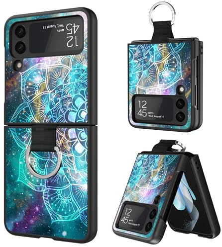 BENTOBEN for Samsung Z Flip 4 Case with Ring, Phone Case for Samsung Galaxy Z Flip 4, Glow in the Dark Nebula Mandala Pattern Slim Silicone Flexible Bumper Protective Phone Case for Galaxy Z Flip 4 5G