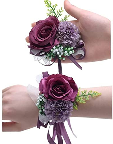 OUKEYI Ansteckblume mit Rosenblüten, Ansteckblume für Herren, Hochzeit, weiße Rose, Ansteckblume für Damen, Braut, Brautjungfer, Handgelenk-Ansteckblume für Hochzeit, Party, Abschlussball,