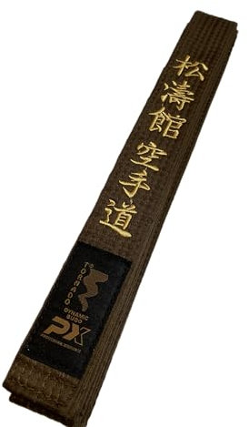 TEKKA BUDO Karategürtel braun - Bestickt - Shotokan Karate Do - 280 cm - Schriftzeichen Bestickung Gold - Braungurt Kanji japanisch - Brauner Gürtel