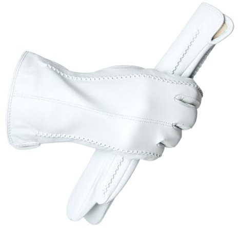 Haitpant Damen-Touchscreen-Lederhandschuhe, Winter, warme Echtlederhandschuhe, Damen-Leder-Fäustlinge, weiß, 8.5