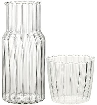 Blanketswarm Juego de Jarra de Agua Y Vaso Junto a la Cama, Jarra de Agua de 520 Ml con Taza Jarra de Vidrio con Vaso Taza de Café Helado Decantador de Enjuague Bucal para Baño(Blanco)