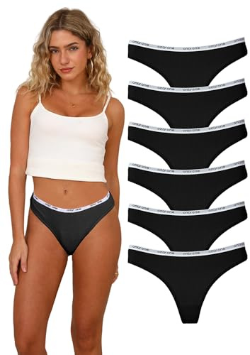 Hialegion Sömlös bomull dam tanga bomull dam sexig ger mutande intimo trosor pack, 6 st-svartx6, L
