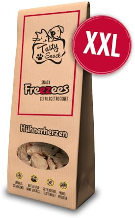 TastySnack Freezees Snacks für Katzen Hühnerherzen XXL 100g | Monoprotein | getreidefrei | gefriergetrocknet